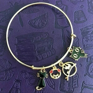 Cats Kitty Kittens Gold Tone Stainless Steel Adjustable Charm Bracelet